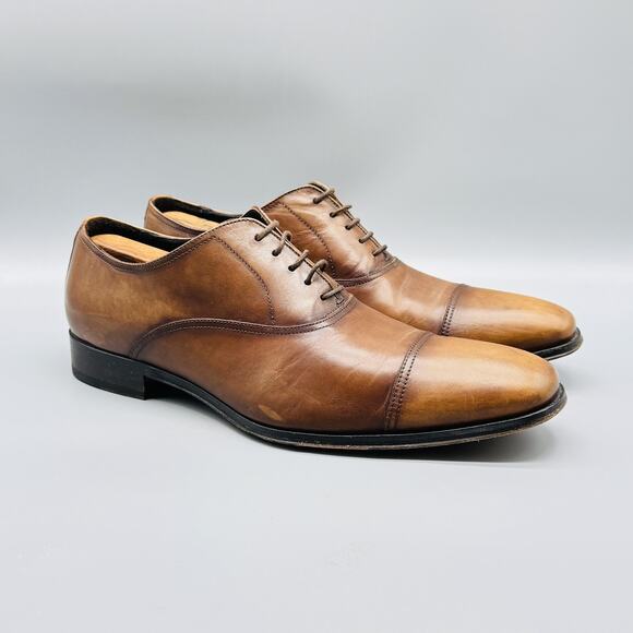 To Boot New York Shoes Mens 10 Brown Leather Adam Derrick Cap Toe Classic Dress - Picture 2 of 12
